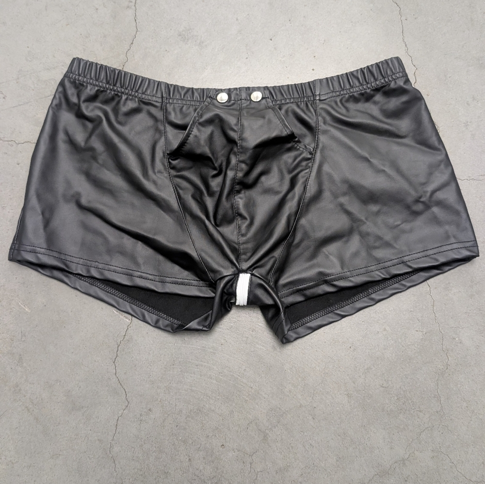 Black Faux Leather Fetish Shorts, Small To Medium